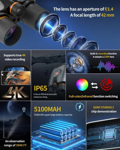 Miniatura 5 de Binoculares de visión nocturna 4K UHD con control inteligente de aplicación, gafas de visión nocturna con rango de visión de 3940 pies, foto a todo