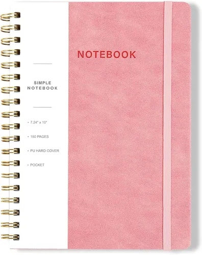 Miniatura 24 de Cuaderno de espiral – Cuaderno grande de tapa dura de 8.5 x 10.98 pulgadas con banda elástica y bolsillo, 180 páginas, diario plano de alambre