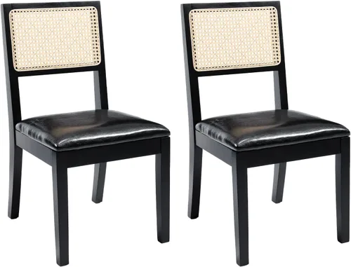 Miniatura 7 de Juego de 2 sillas de comedor de ratán, sillas de comedor de cocina con respaldo de bastón, silla tapizada de ratán moderna de mediados de siglo