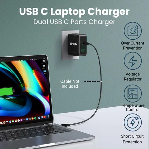 Miniatura 2 de Cargador USB C GaN UPTab de 140 W, adaptador de corriente dual USB-C + USB-A Fast PD 3.1 para MacBook Pro/Air, iPhone 17/Pro/Max, iPad, XPS