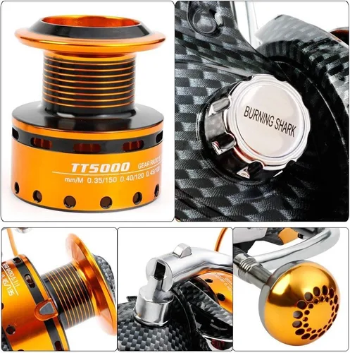 Miniatura 5 de Burning Shark Fishing Reels- 12+1 BB, Light and Smooth Spinning Reels, Powerful Carbon Fiber Drag, Saltwater and Freshwater Fishing