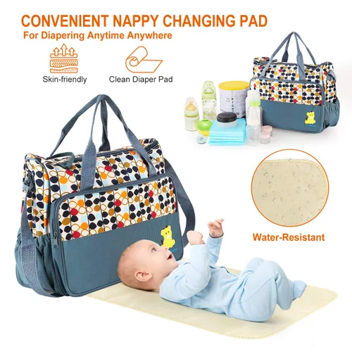 Miniatura 7 de Moclever Juego de 5 Piezas de Bolsa de Pañales Tipo Tote para Artículos Esenciales del Bebé – Bolsas Grandes para Bebé para Mamá, Bolsas de Gris
