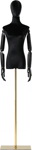 Miniatura 23 de Torso de maniquí de forma de vestido femenino, altura del cuerpo del maniquí de terciopelo ajustable, con brazo de madera maciza y base de metal