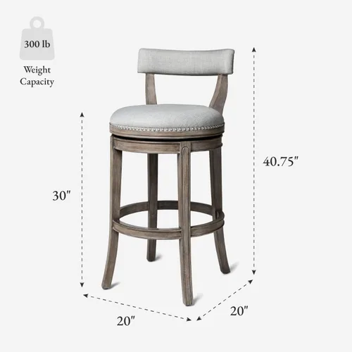 Miniatura 3 de Maven Lane Alexander - Juego de 2 taburetes de bar de 31 pulgadas, taburetes giratorios con reposapiés, tapicería de madera maciza gris y tela gris