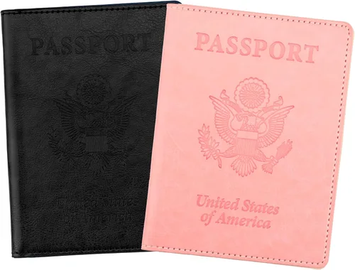 Miniatura 18 de Funda de cuero para pasaporte - Cartera de pasaporte de viaje para mujeres y hombres, artículos esenciales para el aeropuerto con protector, Negro
