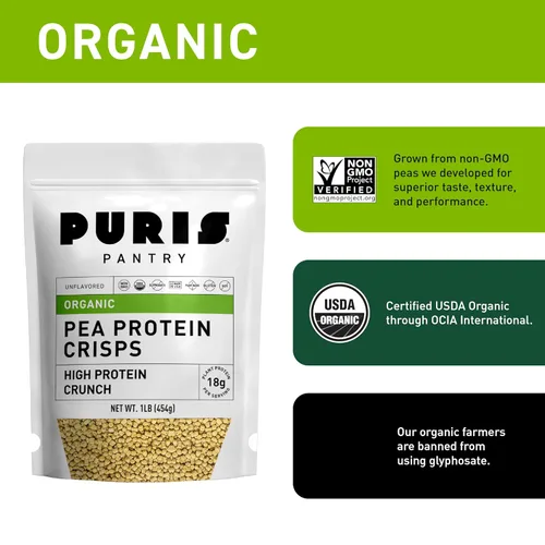 Miniatura 6 de PURIS Frituras de proteína de guisante orgánicas, aislado de proteína de guisante orgánico certificado, crujido de proteína Keto, hecho 100% en EE.
