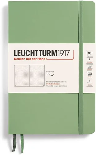 LEUCHTTURM1917 - Cuaderno de tapa blanda de tapa blanda B6+ - 123 páginas numeradas para escribir y escribir en diario (Doted, Sage)