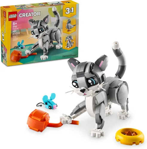 LEGO Creator 3 en 1 Juguete de Gato Juguetón - Juguete de Construcción con 3 Opciones de Construcción, Gato, Perro o Paloma - Regalo de Cumpleaños