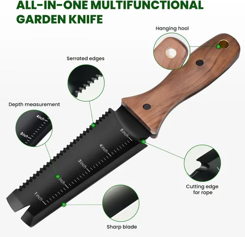 Miniatura 3 de PERWIN Hori Hori - Cuchillo de jardín, herramientas de jardín con funda, hoja de acero inoxidable de 6 pulgadas con borde de corte, mango ergonómico