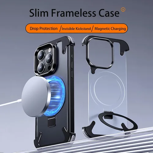 Miniatura 2 de Losin Soporte magnético para iPhone 15 Pro Max de metal sin marco [compatible con MagSafe] [protección contra caídas] Funda delgada a prueba