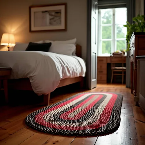 Miniatura 3 de Super Area Rugs Runner 2' X 6' Negro - Rojo - Marrón Alfombra Trenzada Ovalada para Cocinas y Baños de Estilo Granja/Primitivo