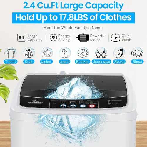Miniatura 2 de Nictemaw Lavadora portátil, lavadora portátil de 2.4 pies cúbicos, capacidad de 17.8 libras, lavadora completamente automática con 10 programas, 8