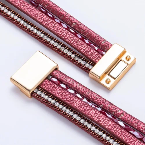 Miniatura 150 de FANCY SHINY - Pulsera de cuero estilo bohemio, pulsera de cuentas de cristal con cierre magnético, regalos de joyería para mujer