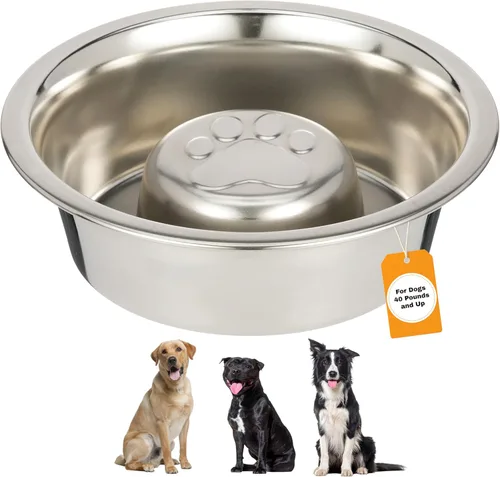 Neater Pet Brands - Tazón de acero inoxidable para alimentación lenta para perros que comen rápido de raza grande, comedero de metal para perros de
