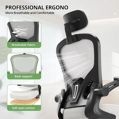 Miniatura 6 de Silla de Oficina Ergonómica para Escritorio, Capacidad de 330 LBS, Silla de Computadora con Respaldo Alto para Largas Horas Cómoda, Silla Ejecutiva