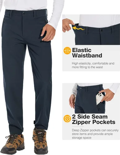 Miniatura 3 de SPECIALMAGIC Pantalones de senderismo con forro polar para hombre, para esquí, invierno, softshell, impermeables, bolsillos con cremallera