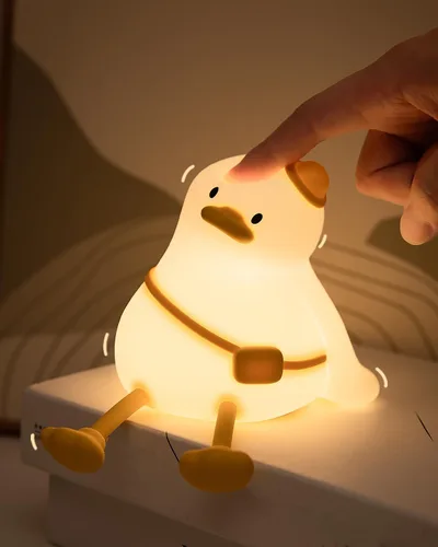 Luz Nocturna Infantil de Joyful Xinghai con Diseño de Pato, Lámpara de Noche de Silicona con Control Táctil y Apagado Automático, Linda Lámpara LED