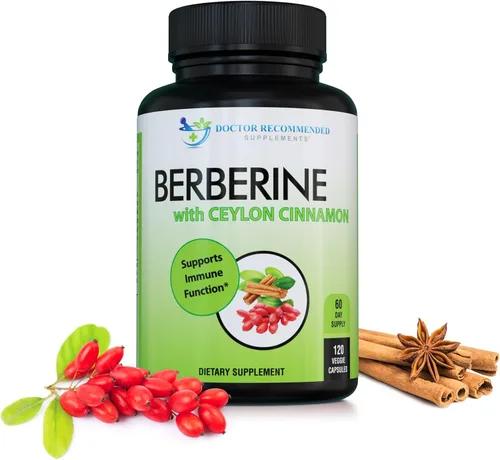 DOCTOR RECOMMENDED SUPPLEMENTS Berberina con canela de Ceilán, 1200 mg de berberina y 100 mg de canela de Ceilán orgánica, 120 cápsulas vegetales,