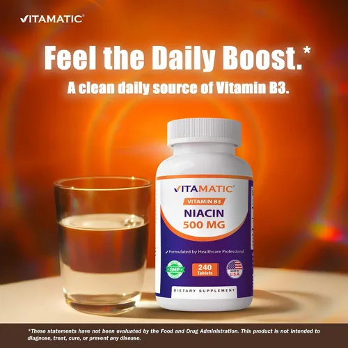 Miniatura 4 de Vitamatic Niacina (vitamina B3) 500 mg, 240 comprimidos - Sin OMG y sin gluten - 480 tabletas (paquete de 2)