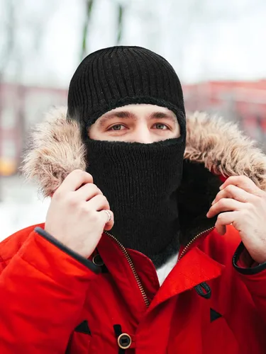 Miniatura 4 de Pasamontañas de punto calentador resistente al viento sombrero que cubre la cara para hombres mujeres forro polar deportes al aire libre