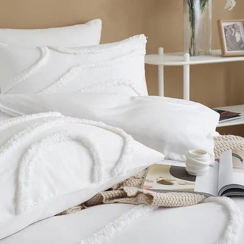 Miniatura 7 de Cupocupa Juego de Edredón Queen Beige con Mechones, Juegos de Edredones Ropa de Cama para Cama Queen 3 Piezas Edredón Boho Suave Esponjoso Ligero