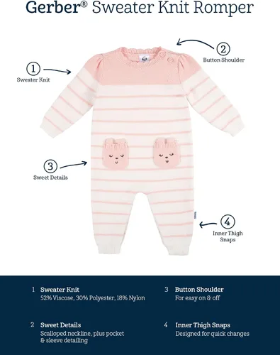 Miniatura 4 de Gerber Baby Girls Sweater Knit Romper Jumpsuit