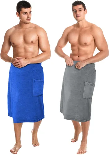 Miniatura 12 de Tudomro 2 toallas de baño para hombre, toalla grande de rizo ajustable con bolsillo para después de la ducha, para hombres, regalo, spa, Gris