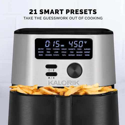 Miniatura 7 de Kalorik MAXX® Freidora de aire digital 7 en 1 de 4 cuartos de galón, pantalla LED, 21 presets inteligentes, 4 accesorios, libro de recetas, 1600 W