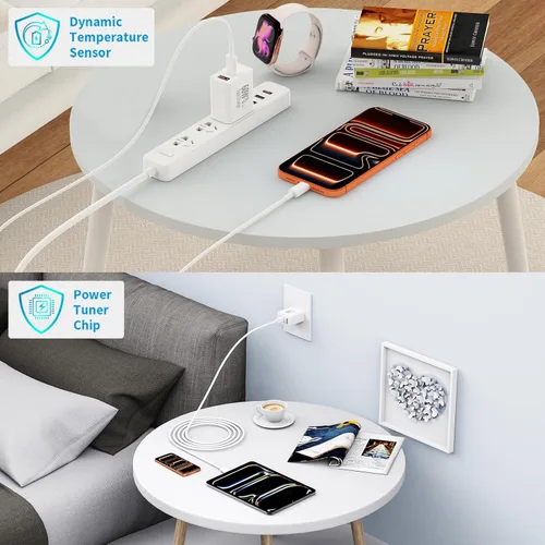 Miniatura 7 de [Certificado MFi de Apple] Cargador para iPhone 17 de carga rápida, Linocell 4 unidades de 60 W, cargador USB C de doble puerto, adaptador de Blanco