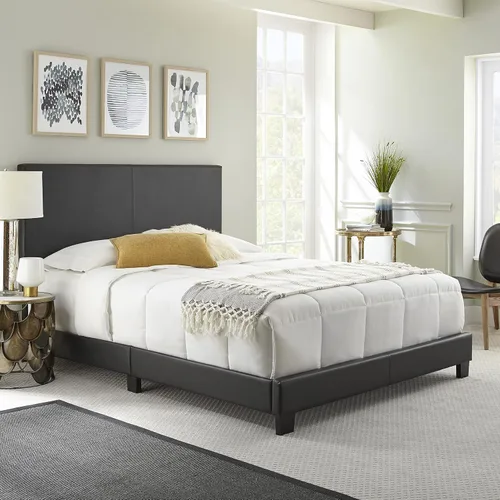 Miniatura 23 de Boyd Sleep Napoli - Marco de cama plataforma de cuero vegano gris tamaño King totalmente tapizado con cabecero ajustable - Se requiere somier