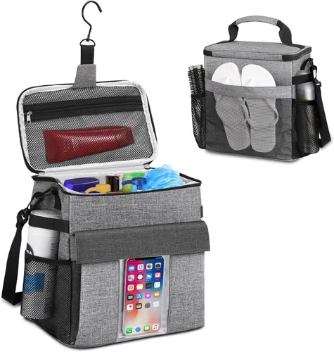 Miniatura 8 de Bolsa de ducha portátil, grande de malla de secado rápido, organizador de ducha colgante con compartimento para zapatos húmedos y secos