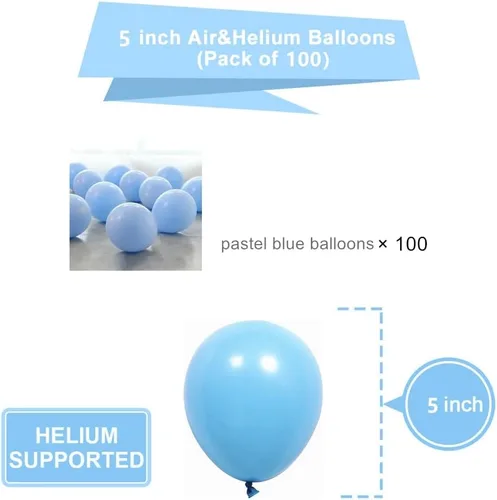 Miniatura 2 de Globos de fiesta azul pastel de 5 pulgadas, 100 mini globos de látex azul macarrón para decoración de cumpleaños, boda, baby shower (azul pastel)