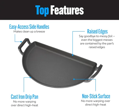 Miniatura 3 de SnS Grills Slow 'N Sear Sartén de Hierro Fundido Drip 'N Griddle de 22", Accesorio de Parrilla Versátil 3 en 1 para Sellar, Plancha y Goteos - Se