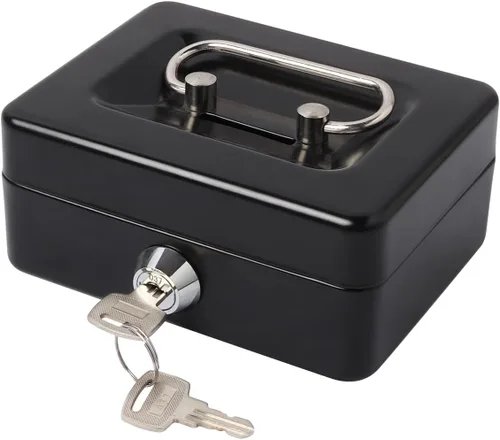Caja de dinero pequeña con cerradura y ranura, caja de dinero para efectivo, alcancía para niños, color negro