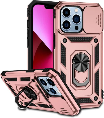 Miniatura 18 de Funda compatible con iPhone 13 de 6.1 pulgadas, funda magnética con funda para cámara y soporte, grado militar, a prueba de golpes, material de PC