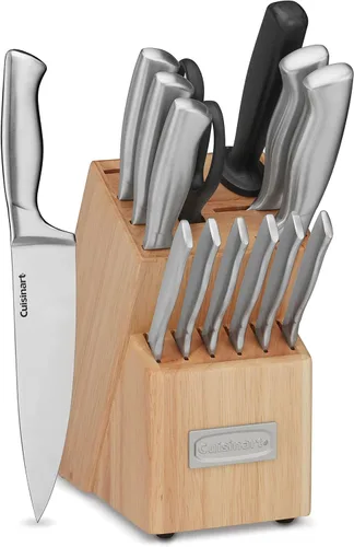 Cuisinart Juego de cuchillos de bloque de 15 piezas con cuchillas de acero para un corte preciso, ligero, acero inoxidable duradero y apto para