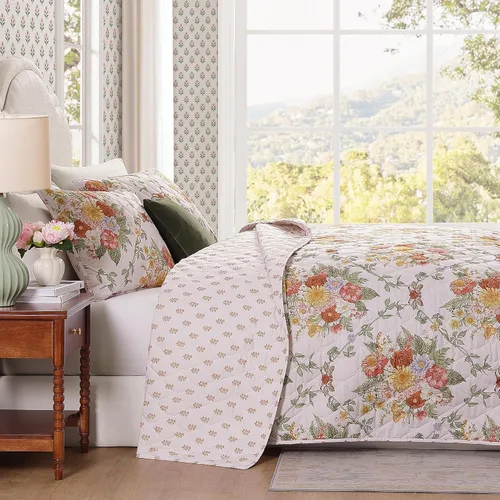 Miniatura 3 de WRENSONGE Juego de edredón floral tamaño Queen, colcha reversible de 3 piezas, ligera, suave, juego de ropa de cama con costuras de diamante