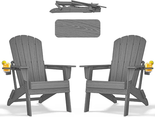 Miniatura 34 de nevilywood Silla Adirondack plegable – Respaldo ergonómico extendido, portavasos – Fácil montaje – Plástico HDPE duradero, resistente a