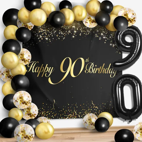 Miniatura 17 de Juego de globos negros de feliz cumpleaños 70 – Decoración de guirnalda temática de fiesta con texto en inglés "Cheers to 70 Years Old Party Theme