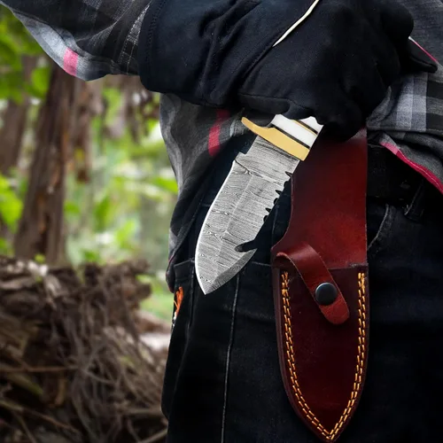 Miniatura 7 de Cuchillo de gancho de caza hecho a mano con mango de asta de ciervo y funda de cuero, perfecto para caza, desollar y aventuras al aire libre