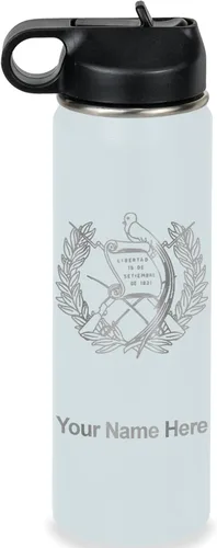 Miniatura 36 de LaserGram Botella de agua personalizada, bandera de Guatemala, acero inoxidable de doble pared aislada al vacío con popote superior, regalo grabado