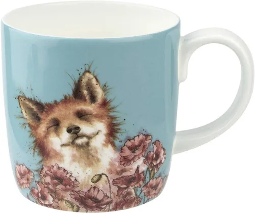 Portmeirion Royal Worcester Wrendale Designs Poppy Field - Taza de café grande de 14 onzas con diseño de zorro, hecha de porcelana fina, apta para