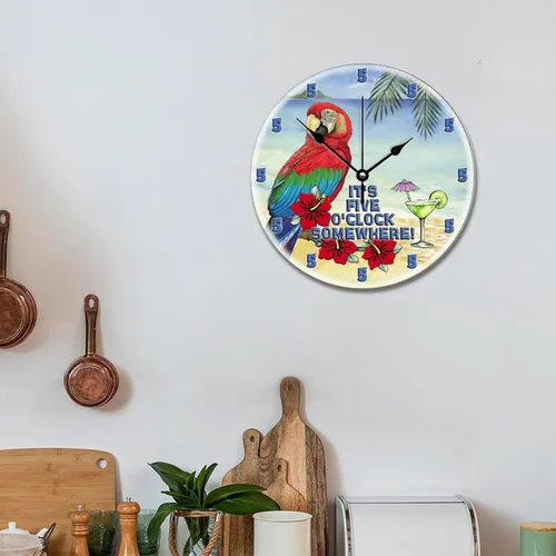 Miniatura 5 de It's 5 O'Clock Somewhere - Reloj de pared de 10 pulgadas, reloj de pared de loro de playa Martini, funciona con pilas, sin tictac, reloj de madera