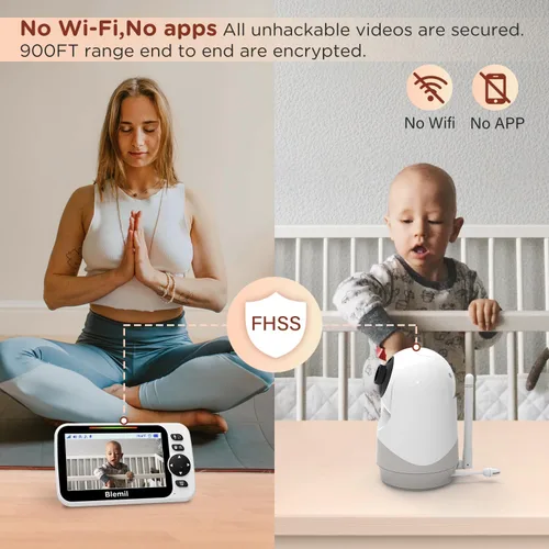 Miniatura 6 de Blemil - Monitor de bebé con batería de 30 horas, monitor de vídeo para bebé con pantalla grande dividida de 5 pulgadas, con cámara y audio, batería