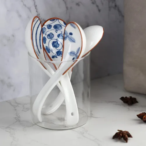 Miniatura 5 de Juego de 4 cucharas de sopa chinas, cucharas coreanas de porcelana para albóndigas de cereales de fideos Pho