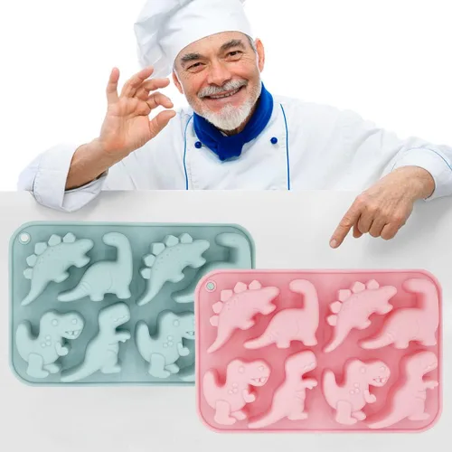 Miniatura 4 de Paquete de 2 moldes de silicona de dinosaurio 3D con temática de dinosaurio para hornear, herramienta de horneado para pastel de chocolate, postre