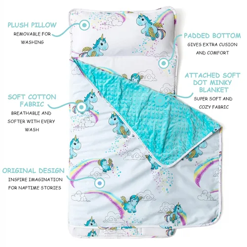 Miniatura 2 de JumpOff Jo Tapete para siesta para niños, acogedor tapete de descanso para niños con almohada extraíble y manta ultrasuave para preescolar