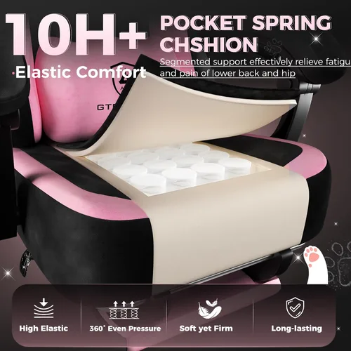 Miniatura 9 de GTPOFFICE Linda silla de juegos con orejas de gato, silla ergonómica de computadora con reposapiés, soporte lumbar de pata de gato, cómoda silla