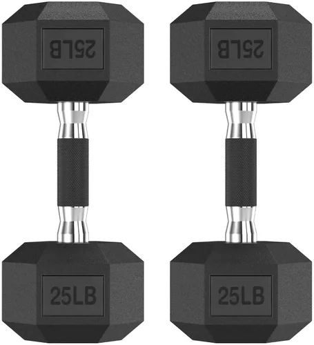 Miniatura 46 de HANDBODE Juego de 2 mancuernas hexagonales de 2.5 a 65 libras con revestimiento de goma, mancuernas para ejercicio y fitness, peso de mano