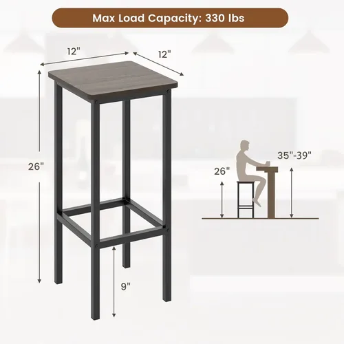 Miniatura 3 de COSTWAY Juego de 4 taburetes de bar industriales, sillas cuadradas sin espalda de 26 pulgadas con marco de metal y reposapiés, taburetes de altura